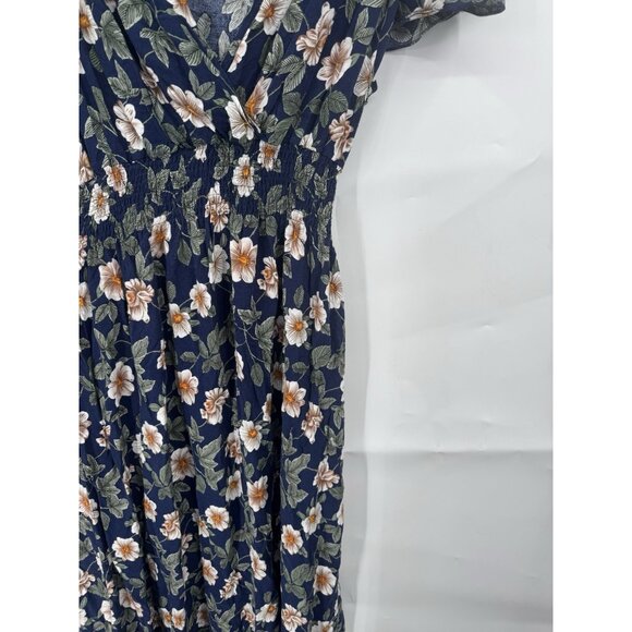 Kindred Floral Midi Dress Women Plus Size 2X Navy Blue Preppy Peasant Prairie - Picture 7 of 7